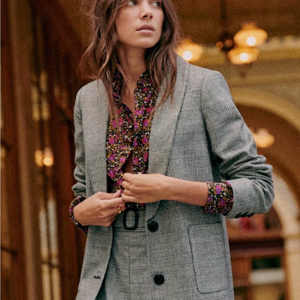 Sézane Tina Gray Plaid Blazer